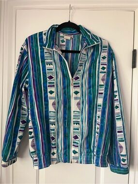Teddi Striped Geometric Zip Jacket - Teal, Blue & Purple
